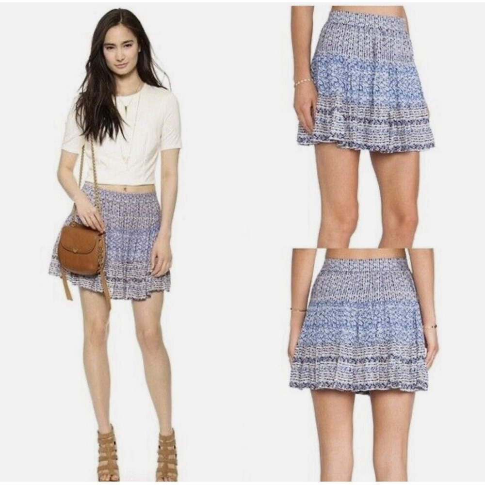BCBG MaxAzria Paula Tiered Short Skirt Cobalt Blue Printed Size M $158 Party